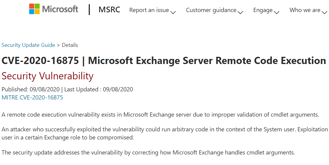 已有PoC流出：Microsoft Exchange Server远程代码执行漏洞(CVE-2020-16875)