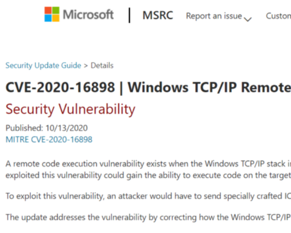 【安全通告】Windows TCP/IP远程代码执行漏洞