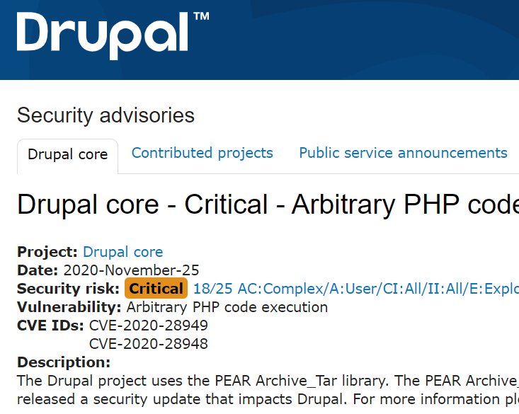 【安全通告】Drupal远程代码执行漏洞（CVE-2020-28948/CVE-2020-28949）